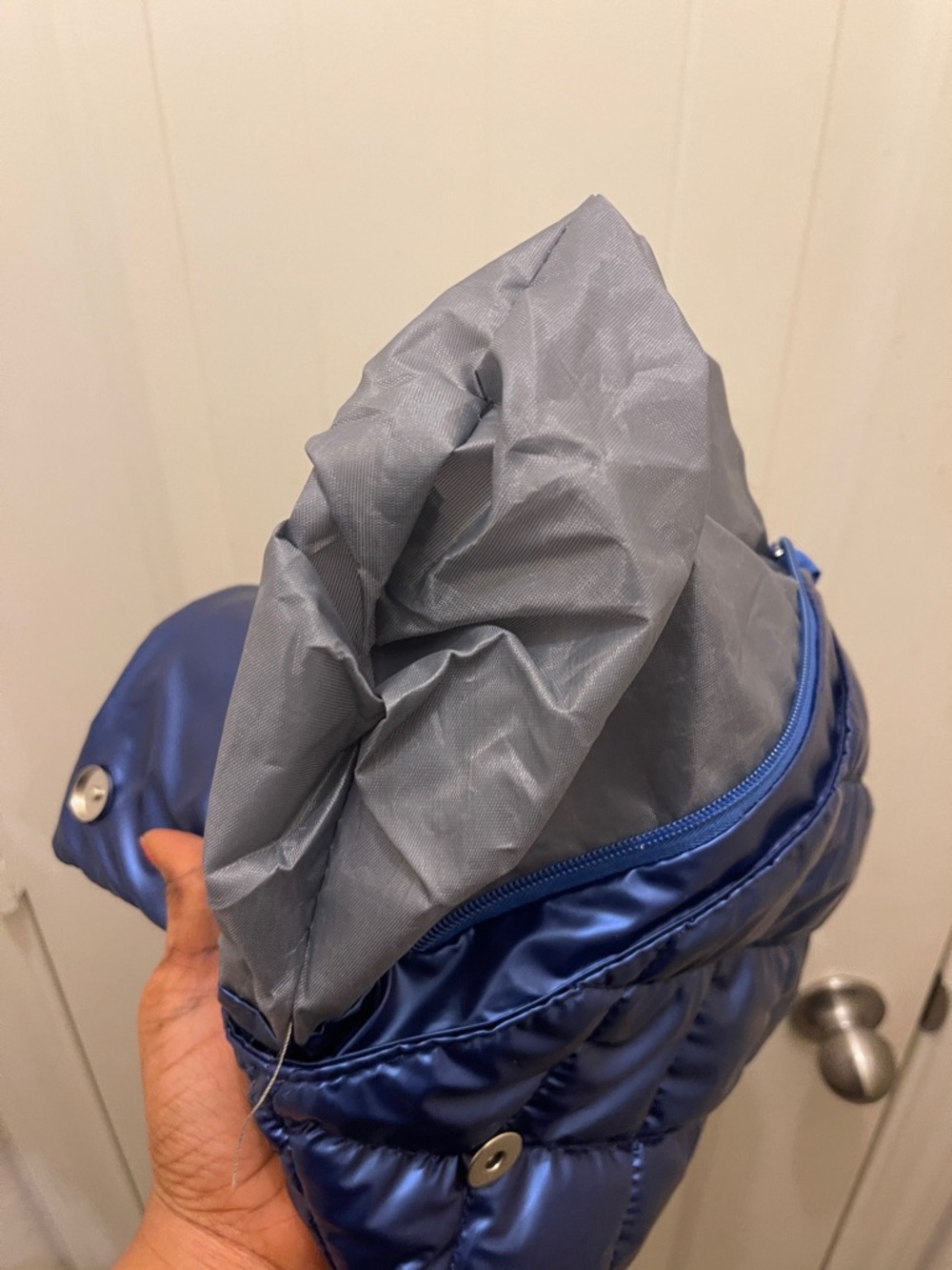 Quilted Navy Shoulder Bag with Chain Handle - Picture 16 of 16